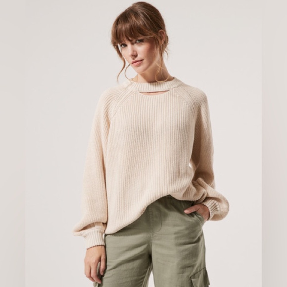 Pact Organic Cotton Peek-A-Boo Crewneck Sweater in Sandshell